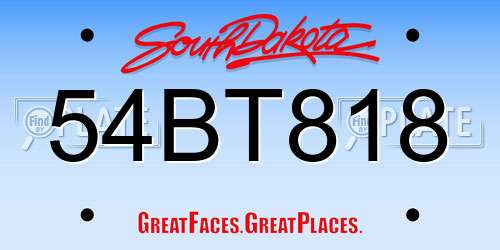54BT818 South Dakota License Plate