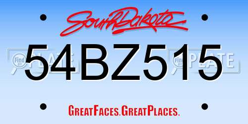 54BZ515 South Dakota License Plate