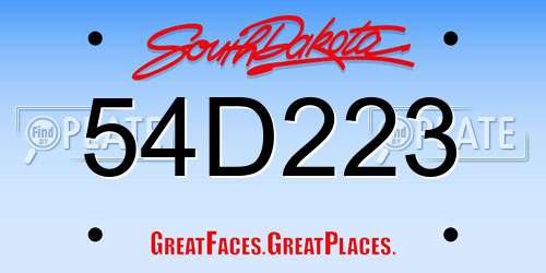 54D223 South Dakota License Plate