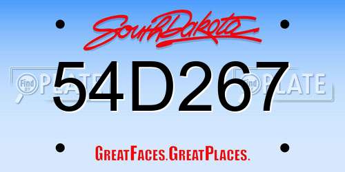 54D267 South Dakota License Plate