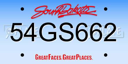54GS662 South Dakota License Plate