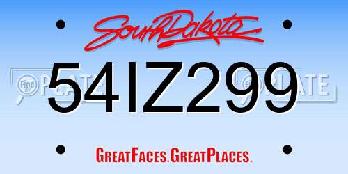 54IZ299 South Dakota License Plate