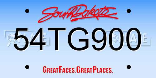 54TG900 South Dakota License Plate