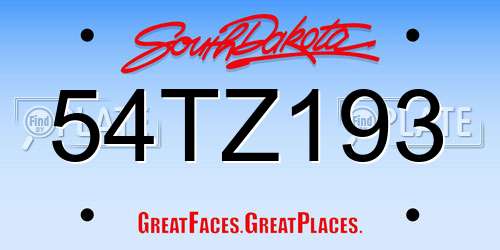54TZ193 South Dakota License Plate