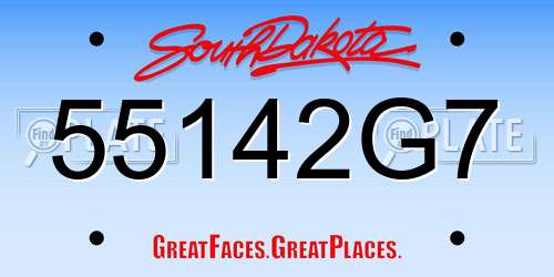 55142G7 South Dakota License Plate