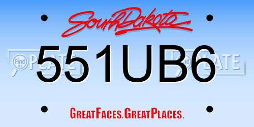 551UB6 South Dakota License Plate