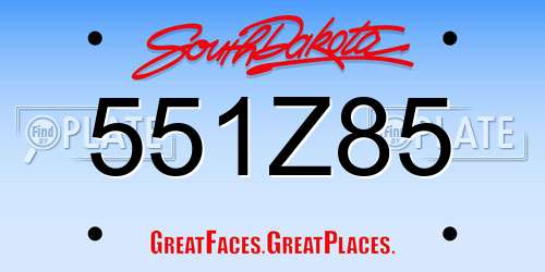 551Z85 South Dakota License Plate