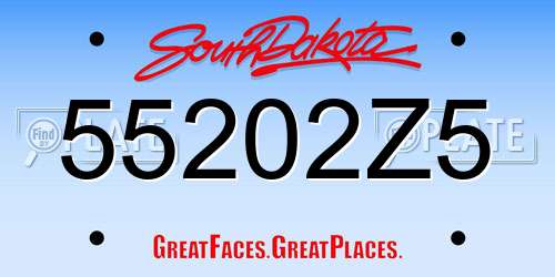 55202Z5 South Dakota License Plate