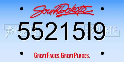 55215I9 South Dakota License Plate