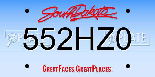 552HZ0 South Dakota License Plate
