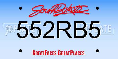 552RB5 South Dakota License Plate