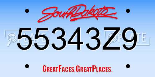 55343Z9 South Dakota License Plate