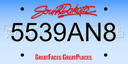 5539AN8 South Dakota License Plate