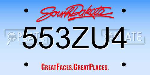 553ZU4 South Dakota License Plate