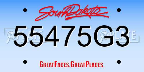 55475G3 South Dakota License Plate