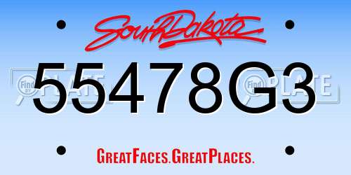 55478G3 South Dakota License Plate