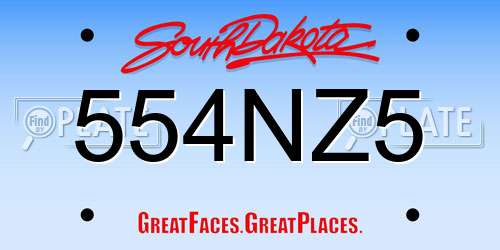 554NZ5 South Dakota License Plate