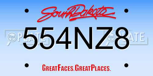 554NZ8 South Dakota License Plate