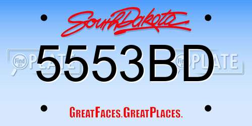 5553BD South Dakota License Plate