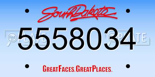 5558034 South Dakota License Plate