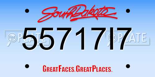 55717I7 South Dakota License Plate