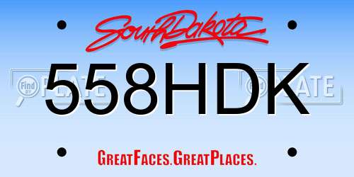 558HDK South Dakota License Plate