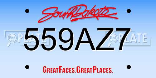 559AZ7 South Dakota License Plate