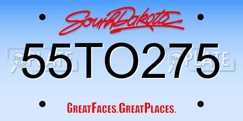 55TO275 South Dakota License Plate