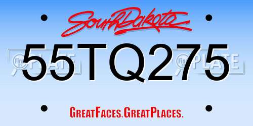 55TQ275 South Dakota License Plate