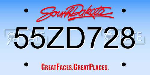 55ZD728 South Dakota License Plate