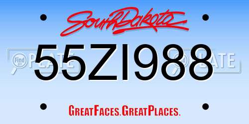 55ZI988 South Dakota License Plate