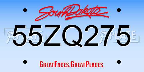 55ZQ275 South Dakota License Plate