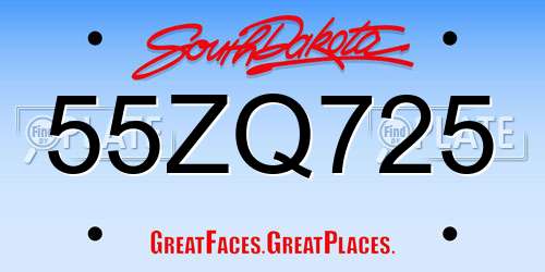 55ZQ725 South Dakota License Plate