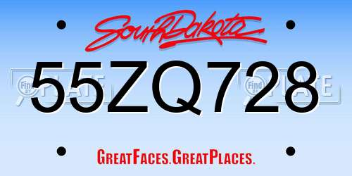 55ZQ728 South Dakota License Plate