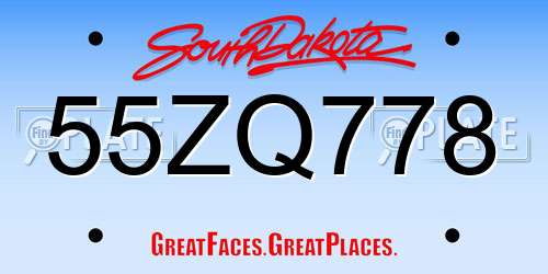 55ZQ778 South Dakota License Plate