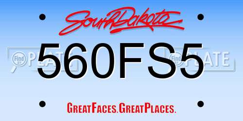 560FS5 South Dakota License Plate