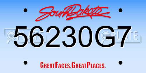 56230G7 South Dakota License Plate
