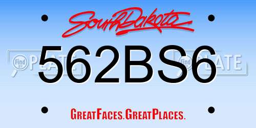 562BS6 South Dakota License Plate