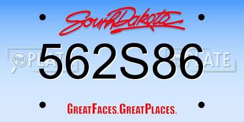 562S86 South Dakota License Plate