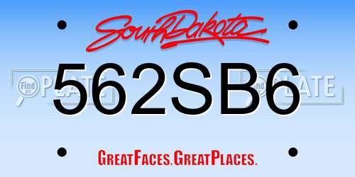 562SB6 South Dakota License Plate