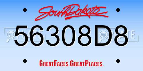 56308D8 South Dakota License Plate
