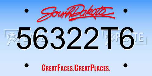 56322T6 South Dakota License Plate