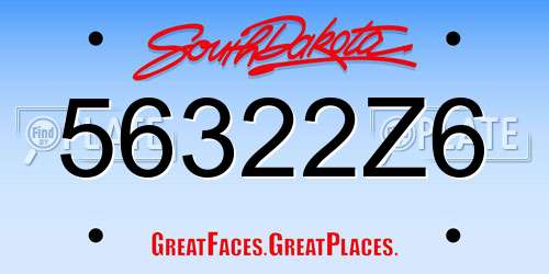 56322Z6 South Dakota License Plate