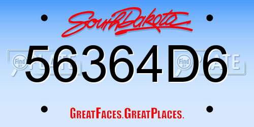 56364D6 South Dakota License Plate