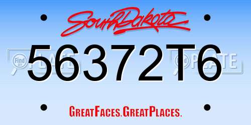 56372T6 South Dakota License Plate
