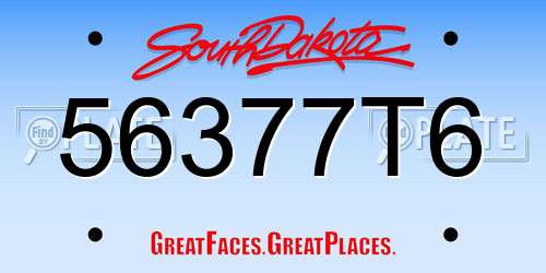 56377T6 South Dakota License Plate