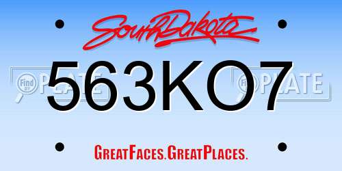 563KO7 South Dakota License Plate