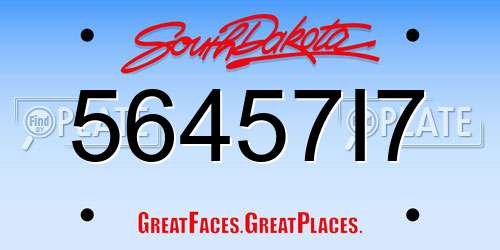 56457I7 South Dakota License Plate