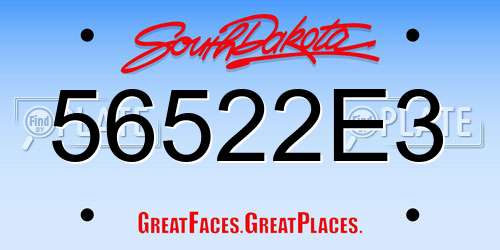 56522E3 South Dakota License Plate