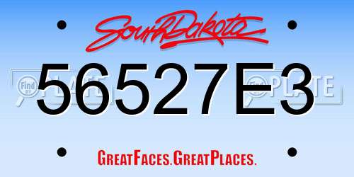 56527E3 South Dakota License Plate